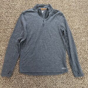 Omni Wool Mens Large Gray‎ Quarter Zip Pullover Thumbholes Wool Blend Base Layer